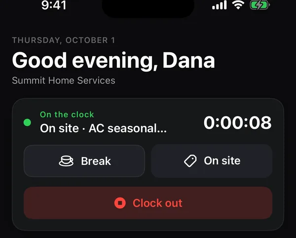 On the clock, with Break and the time type