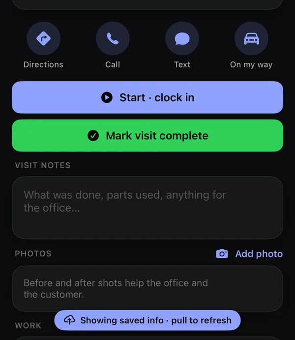 The bar showing saved info on a visit