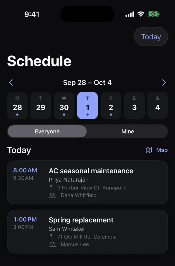 The Schedule tab