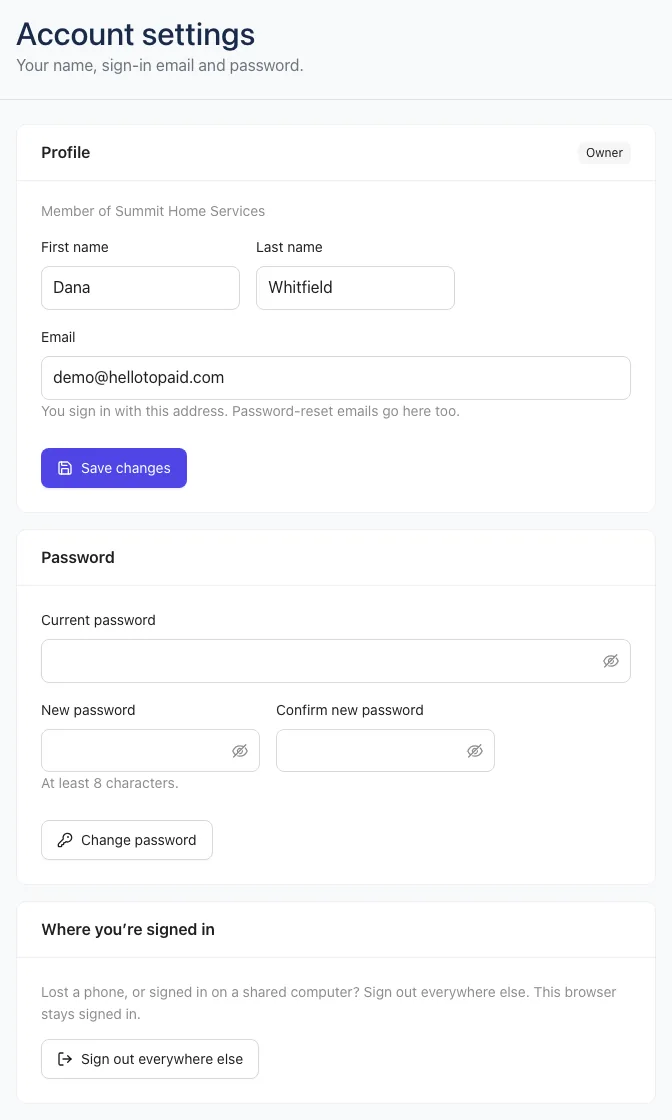 Account settings