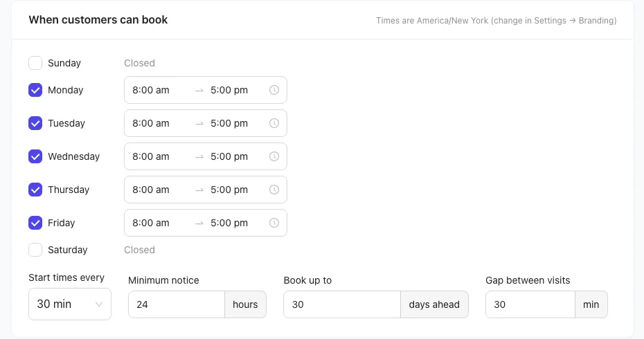 When customers can book