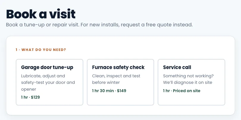 Your booking page, step 1
