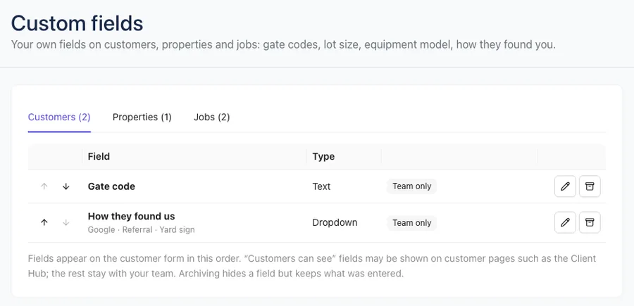 Settings → Custom fields