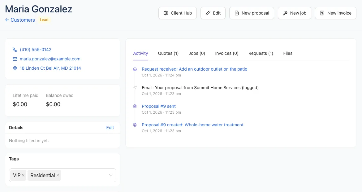 A customer's page