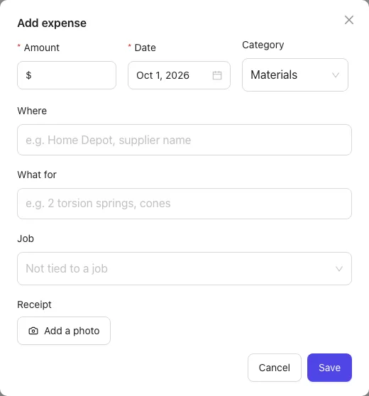 Adding an expense