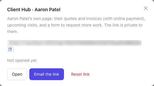 Sharing a customer's Client Hub link