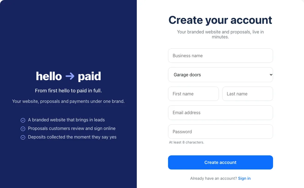 The sign-up form