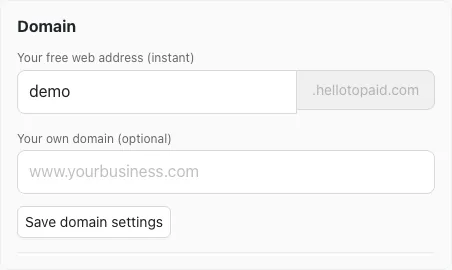 The Domain box at the top of the website editor